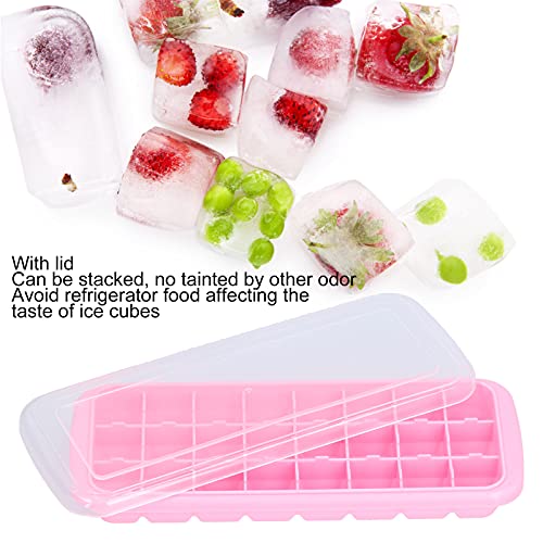  Ice Cube Maker, Easy To Demold Safe And Non Ice Molds 24 Grids Design High And Low Temperature Resistance For Bar For Home Use For Restaurant(Pink)