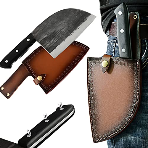  Handmade Forged Camping Chef Knife Full Tang Butcher Knife Outdoor Meat Vegetable Knives For BBQ Hunting With Leather Sheath