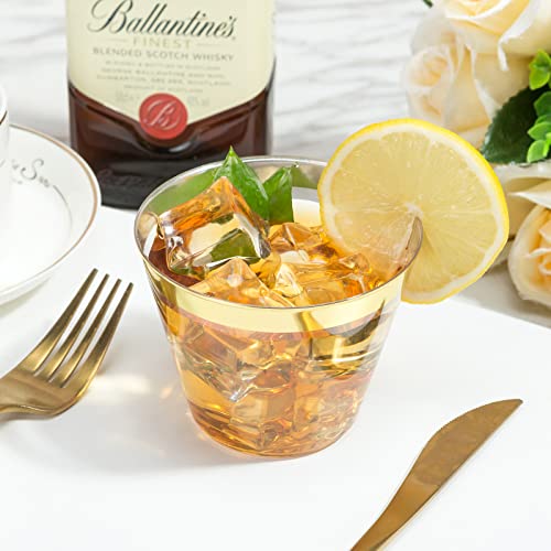  Plastic Cups Party Cups 100 Pack 9 Oz Gold Plastic Cups Disposable Cups Gold Rimmed Clear Plastic Cups For Wedding Reusable Elegant Plastic Wine Glasses Gold Cups Cocktail Cups