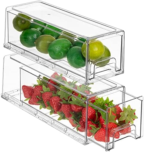  Fridge Drawers - Clear Stackable Pull Out Refrigerator Organizer Bins - Food Storage Containers For Kitchen, Refrigerator, Freezer, Vanity & Fridge Organization And Storage (2 Pack | Large)