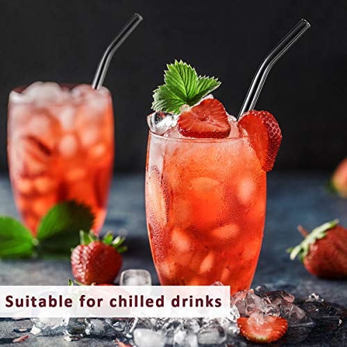  8pcs Glass Drinking Straws, Straight 9 Inches X 10mm Bent 8.2 Inches X 10mm, Reusable For Hot Or Cold Drinks, Eco Friendly, Cleaning Brushes Included