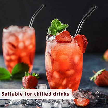  8pcs Glass Drinking Straws, Straight 9 Inches X 10mm Bent 8.2 Inches X 10mm, Reusable For Hot Or Cold Drinks, Eco Friendly, Cleaning Brushes Included