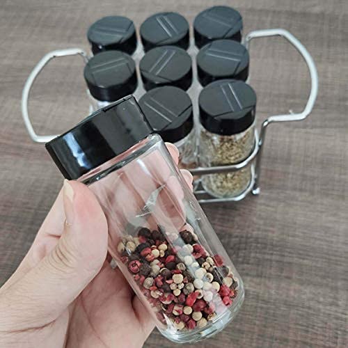  PASSERINI Spice Rack Organizer With 09 Spice Jars, Countertop, Pantry, Cupboard Or Door & Wall Mount - 09 Glass Jars, 3,40 Oz