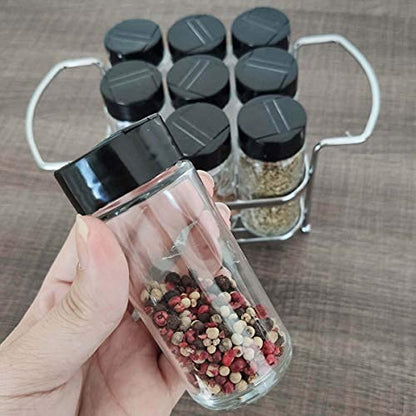  PASSERINI Spice Rack Organizer With 09 Spice Jars, Countertop, Pantry, Cupboard Or Door & Wall Mount - 09 Glass Jars, 3,40 Oz