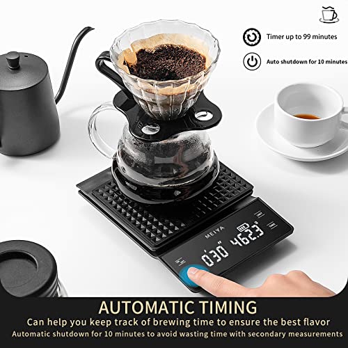  Digital Coffee Scale With Timer, MEIYA Food Scale For Food Ounces And Grams, High Accuracy 3000g/0.1g Pour Over Drip Espresso Scale For Baking Cooking, Upgrade USB Charging, Including Batteries, Black