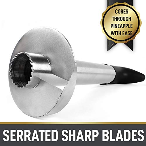  Pineapple Corer And Slicer Tool - Stainless Steel Pineapple Cutter With Sharp Built-in Blade & Detachable Handle - Heavy-Duty Pineapple Corer For Easy Coring & Ring Slices (Black)