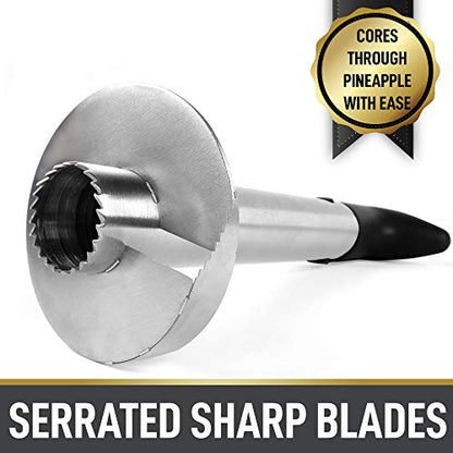  Pineapple Corer And Slicer Tool - Stainless Steel Pineapple Cutter With Sharp Built-in Blade & Detachable Handle - Heavy-Duty Pineapple Corer For Easy Coring & Ring Slices (Black)