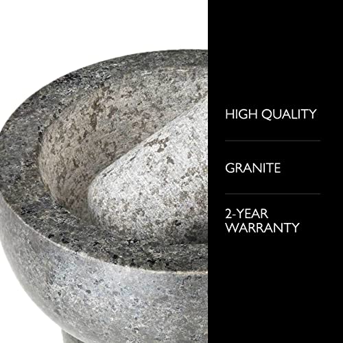 Cole & Mason 5.5-inch Granite Mortar & Pestle - Unpolished Stone Mortar & Pestle For Kitchen - Large Grinding Bowl For Herbs And Spices - Grey, 4 Pounds