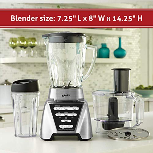 Oster® Blender | Pro 1200 With Glass Jar, 24-Ounce Smoothie Cup And Food Processor Attachment, Brushed Nickel - BLSTMB-CBF-000