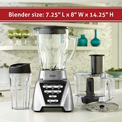 Oster® Blender | Pro 1200 With Glass Jar, 24-Ounce Smoothie Cup And Food Processor Attachment, Brushed Nickel - BLSTMB-CBF-000