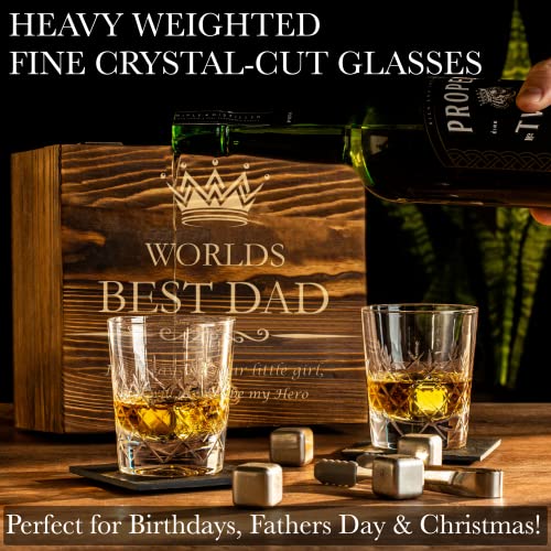  Gifts For Dad From Daughter - Engraved 'Worlds Best Dad. You'll Always Be My Hero' Whiskey Glass Set I Dad Birthday Gift I Dad Gifts From Daughter