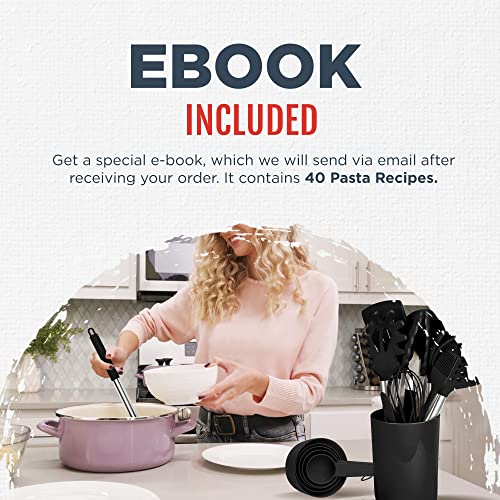  24-Piece Black Stainless Steel & Silicone Cooking Utensil Set, Heat-Resistant Cooking Utensils, Non-Scratching Kitchen Cooking Utensils, Includes A Bonus Recipe E-Book