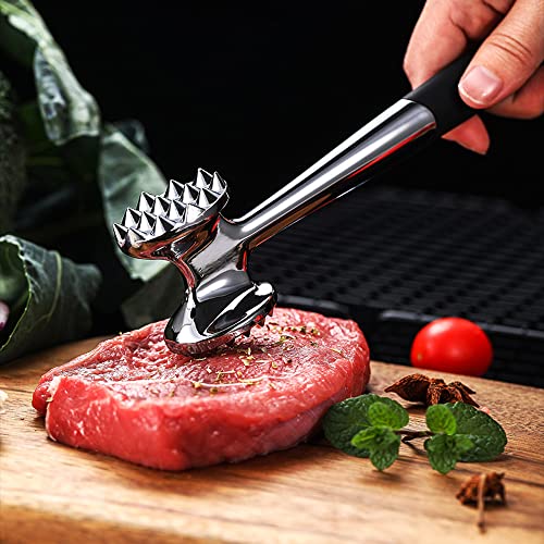  Meat Tenderizer Hammer Mallet Tool For Pounding Beef, Steak, Chicken, Pork, Stainless Steel Double-sided Meat Hammer Kitchen Tool (Silver)