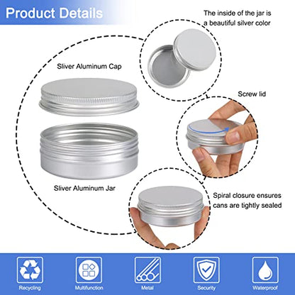  60 Pack 2 Oz Metal Round Tins Aluminum Tin Cans Containers With Screw Lid For Lotion Bars, Balms, Salve, Spices Or Beard Balm