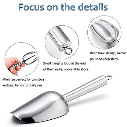  Mini Scoop, E-far 3 Ounce Stainless Steel Kitchen Utility Scoops, Ideal For Candy/Ice Cube/Flour/Sugar/Coffee Bean/Protein Powder, Food Grade & Anti Rust, Easy Clean & Dishwasher Safe (4 Pack)