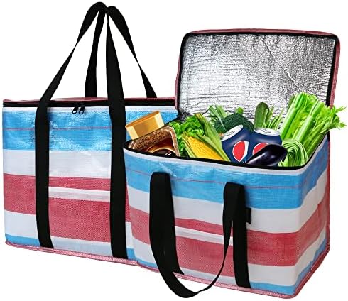  BeeGreen 2 Packs Black Insulated Grocery Bags Collapsible Shopping Cooler Thermal Tote With Zipper For Hot Cold Frozen Food Transport X-Large 60LBS Reusable Durable Long Handles Stands Upright