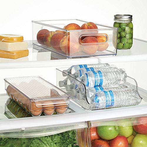  Plastic Refrigerator And Freezer Storage Organizer Bin Water Bottle And Drink Holder For Kitchen, Basement, Garage Fridge, BPA-Free, Clear