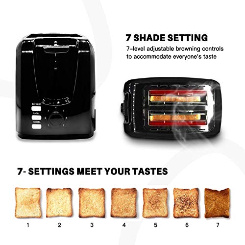  Toaster 2 Slice Stainless Steel Black Bagel Toasters Evenly And Quickly With 2 Wide Slots 7 Shade Settings And Removable Crumb Tray For Bread Waffles