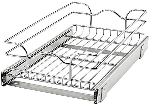  Rev-A-Shelf 5WB1-0918CR-1 8.5 X 18 Inch Single Wire Pull Out Shelf Storage Basket Organizer W/100lb Weight Capacity For Kitchen Base Cabinets, Silver