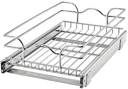  Rev-A-Shelf 5WB1-0918CR-1 8.5 X 18 Inch Single Wire Pull Out Shelf Storage Basket Organizer W/100lb Weight Capacity For Kitchen Base Cabinets, Silver
