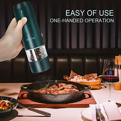  Electric Salt And Pepper Grinder, Salt And Pepper Mill Set Automatic Pepper Grinder With USB C Rechargeable, One-Handed Operation, Adjustable Coarseness, LED Light, Green