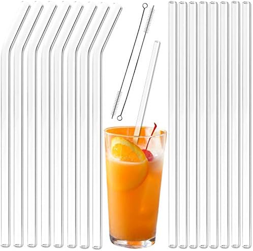  Reusable Glass Straws Assortment, 9 Inches, Eco Friendly With Brush (16 Pack Clear)