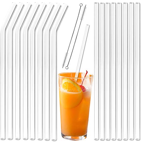  Reusable Glass Straws Assortment, 9 Inches, Eco Friendly With Brush (16 Pack Clear)