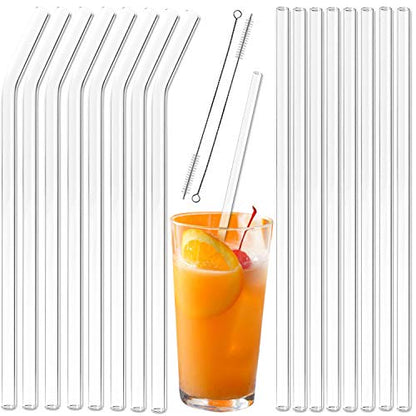  Reusable Glass Straws Assortment, 9 Inches, Eco Friendly With Brush (16 Pack Clear)