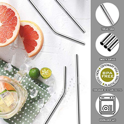  Iware 12-Pack Reusable Stainless Steel Metal Straws With Case - Long Drinking Straws For 30 Oz And 20 Oz Tumblers Yeti Dishwasher Safe - 2 Cleaning Brushes Included