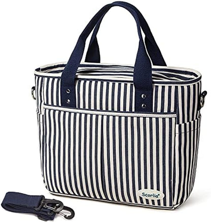 Insulated Lunch Bag, Extra Large Lunch Tote Bag With Removable Shoulder Strap, Durable Reusable Cooler Lunch Box Bag With Side Pockets, Tall Drinks Holder For Women Men Work, Black