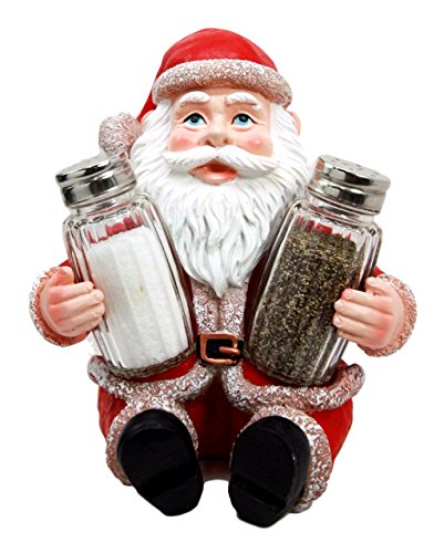  Christmas North Pole Santa Claus Salt And Pepper Shakers Holder Set Resin Figurine With Glass Shakers