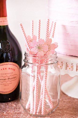  Biodegradable Paper Straws, 100 Pink Straws / Gold Straws For Party Supplies, Birthday, Wedding, Bridal / Baby Shower, Christmas Decorations And Holiday Celebrations