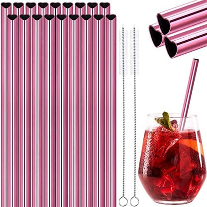  [18 PCS] New Heart Shape Metal Straws 304 Food Grade Stainless Steel, Tomorotec Bulk Reusable Stainless Steel Straw Set With Cleaning Brushes For Tumblers Beverage Drinks Cocktail(Rainbow)