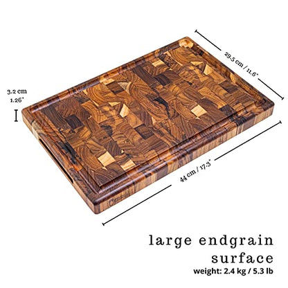  Erreke End Grain Teak Wood Cutting Board, High Durability Big Size, Juice Groove, Chopping Or Serving Meat Cheese Bread (17.5x12x1.3 Inches)