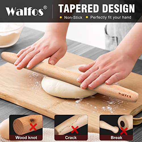  ALFOS French Rolling Pin Dough Roller For Baking Pizza Dough, Pie And Cookie Beech Wood Rolling Pin（15.7 Inch）