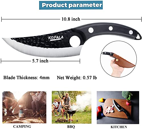  Kitchen Knife Multi-purpose Boning Knives For Cooking, BBQ, Camping, Grill, Carbon Steel Chef Knife With Leather Sheath