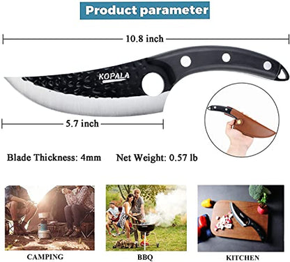  Kitchen Knife Multi-purpose Boning Knives For Cooking, BBQ, Camping, Grill, Carbon Steel Chef Knife With Leather Sheath