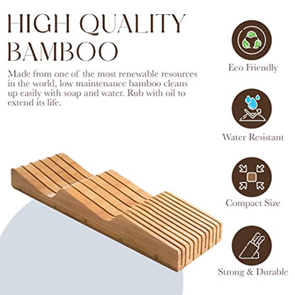  Bellemain 100% Pure Bamboo In Drawer Knife Block | Knife Drawer Organizer | Store Knives Safely With The Blades Down | Storage Solution For Your Kitchen | Knife Organizer Drawer Insert