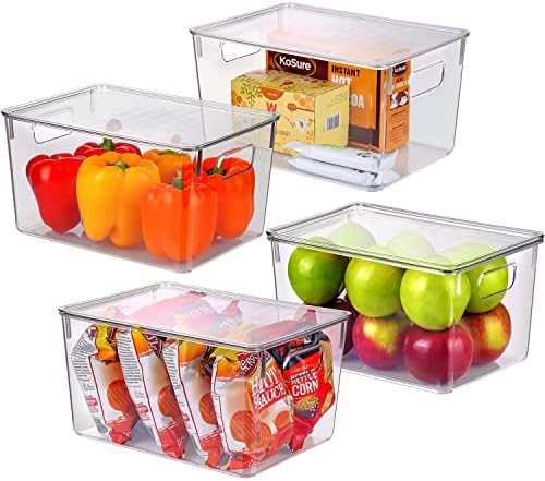  Pantry Organizer And Storage Bins, Clear Cabinet Organizers And Storage For Kitchen, Pantry, Cabinets, Countertops, For Storing Packets, Spices, Sauce, Snacks, Cans, (Pack Of 4)
