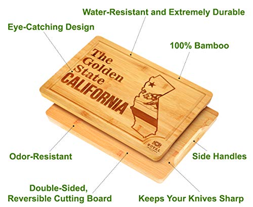  Bamboo State Cutting Board For Kitchen – California Cheese Board, Charcuterie Platter & Serving Tray, (15" X 10")