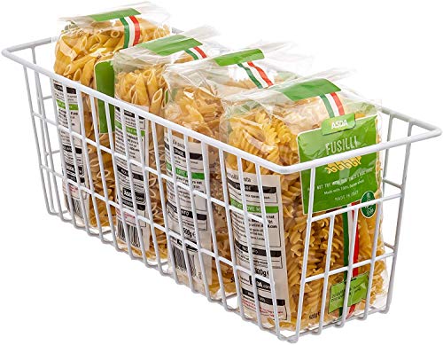  IPEGTOP Freezer Baskets, Set Of 4 Farmhouse Metal Wire Basket Freezer Storage Wire Baskets Organizer Wire Storage Basket For Kitchen Pantry Organizer Bins (White)