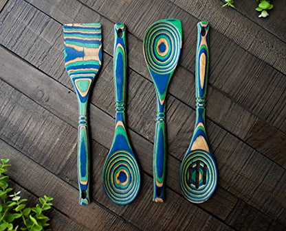 Pakkawood 4-Piece Utensil Set - Elegant Kitchen Spoon, Slotted Spoon, Corner Spoon, And Spatula For Serving & Cooking, Heat Resistant & Non-Stick Utensils