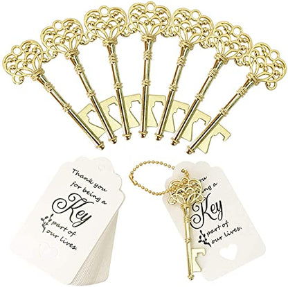  20 PCS Key Bottle Openers,Vintage Skeleton Key Bottle Opener,Wedding Favors Bottle Opener With 20Pcs Tag Cards And 20Pcs Key Chains(Gold)