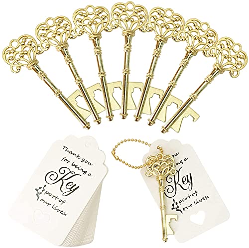  20 PCS Key Bottle Openers,Vintage Skeleton Key Bottle Opener,Wedding Favors Bottle Opener With 20Pcs Tag Cards And 20Pcs Key Chains(Gold)