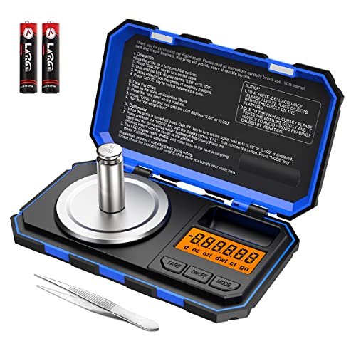  Digital Pocket Scale, Digital Milligram Scale, 1.76oz/ 0.001g Pocket Jewelry Scale With Tweezers, Calibration Weights, 6 Units, Backlit Display, Auto Off, Tare Function, Blue
