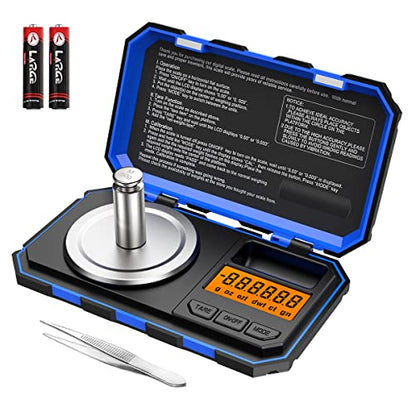  Digital Pocket Scale, Digital Milligram Scale, 1.76oz/ 0.001g Pocket Jewelry Scale With Tweezers, Calibration Weights, 6 Units, Backlit Display, Auto Off, Tare Function, Blue