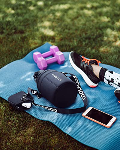  64 Oz Insulated Water Bottle With Strap & Sleeve, Half Gallon Water Jug 3 Lids Stainless Steel Multifunctional Flask BPA-Free, Keep 48H Cold 24H Hot, Compact Yoga/Gym Bottle, Black