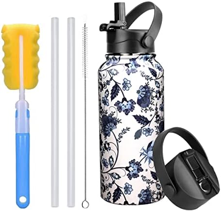  40 Oz Stainless Steel Water Bottle, Insulated Double Wall Vacuum Leak Proof Water Flask, Metal Thermo Canteen Mug —Wide Mouth With 2 Straw Lids