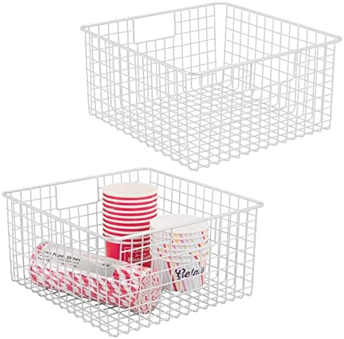  MDesign Farmhouse Decor Metal Wire Food Organizer Storage Bin Baskets With Handles For Kitchen Cabinets, Pantry, Bathroom, Laundry Room, Closets, Garage - 2 Pack - Bronze