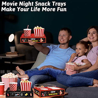  32Pcs Movie Night Snack Trays Hold Popcorn Candy Food Drink, Movie Theater Popcorn Holder Disposable Movie Boxes Supplies For Kid's Birthday Party Concession Stand Carpet Family